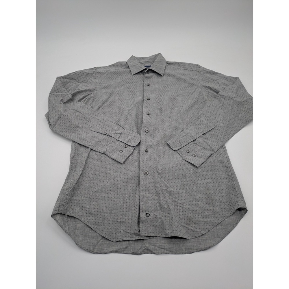 David Donahue Dress Shirt Mens 16 34/35 Gray Long Sleeve Button‎ Up